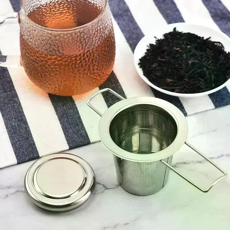 Infusor de Té de Malla de Acero Inoxidable con Tapa, Colador de Tazas Reutilizable, Filtro de Especias de Hojas Sueltas para Teteras, Tazas, para Infusión de Té y Café