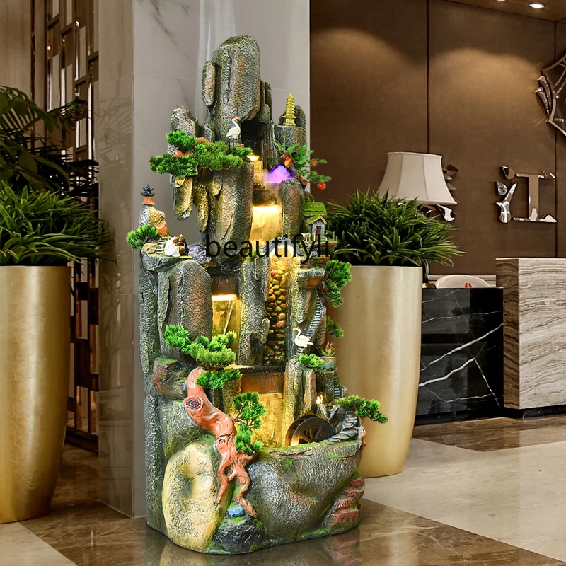 Rockery flowing water fountain ornament living room entrance indoor fish pond landscape restaurant bonsai decoration