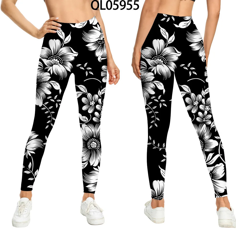 Black Flowers Sport Leggings Women 3D  Printing Tights Yoga Pants Gym Leggin Ladies  Leggins For Female Leginsy Sexy Legins 2023