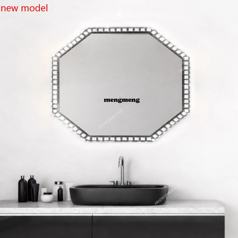 M138French Makeup Mirror Stainless Steel Wall Mounted Crystal Makeup Mirror with Light