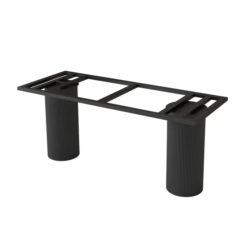 Slate table legs, cylindrical semi-oval dining table, marble base, wrought iron bracket