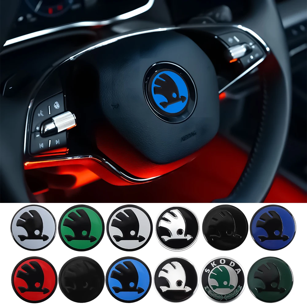 Image of 43/44mm Auto Emblem Lenkrad Mitte Abdeckung Aufkleber Aufkleber Dekoration Auto Zubehör Für Skoda VRS Octavia Fabia Kamiq schnelle