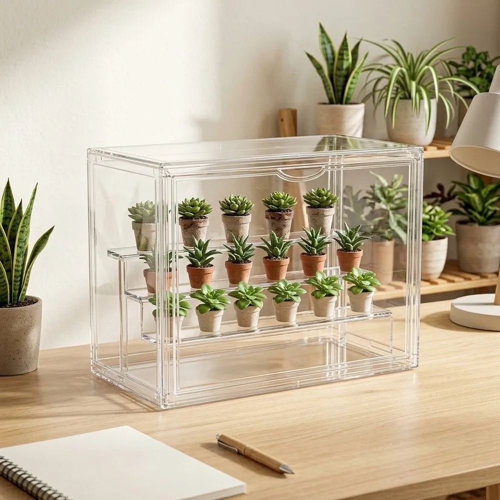 For Indoor For Mini Greenhouse with Magnetic Seal Door Clear Plant Display Unit for Herb Cultivation and Monitoring