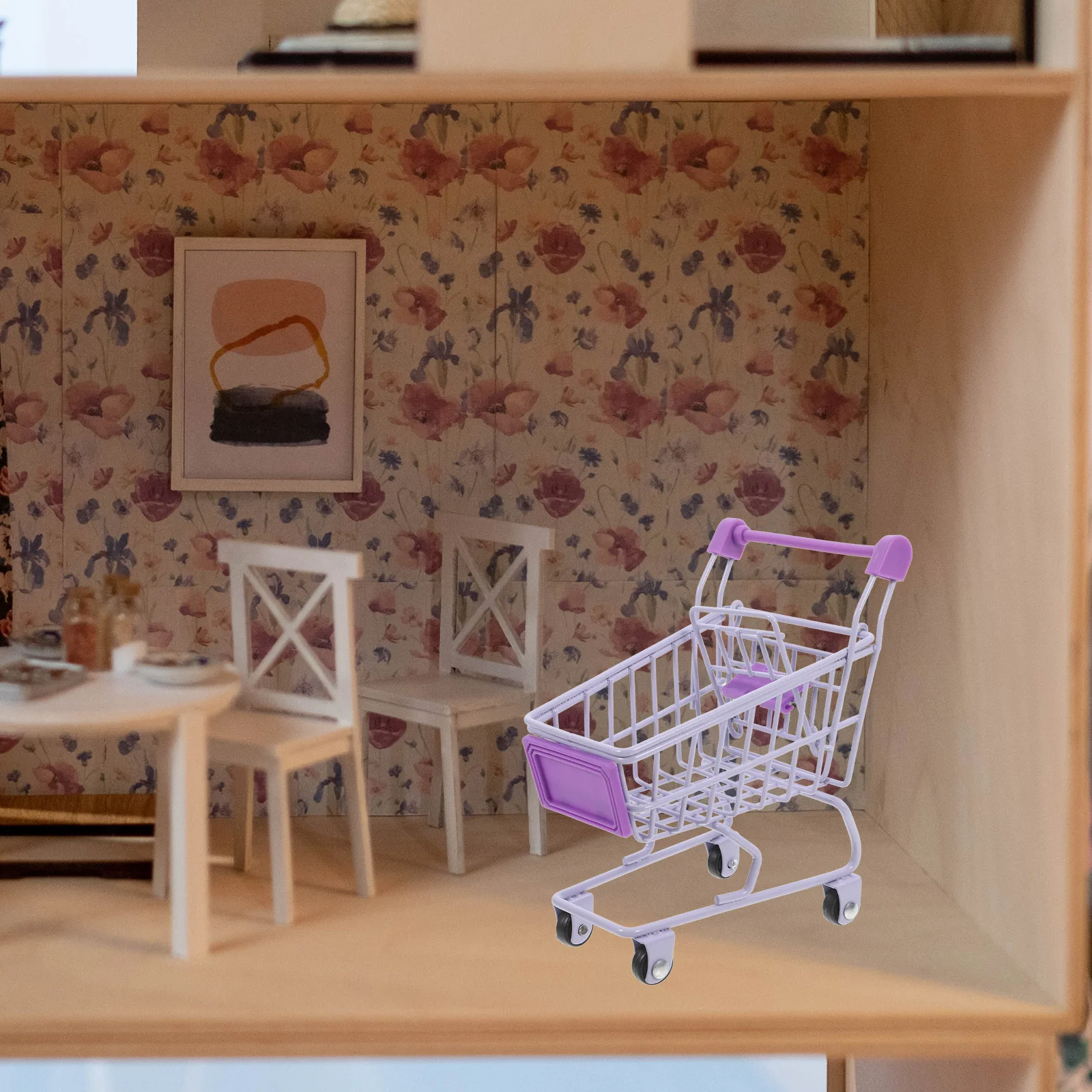 سلة تسوق صغيرة متعددة الوظائف عربة تسوق معدنية مصغرة للأطفال عربة يد ديكور صغيرة للسوبر ماركت #3