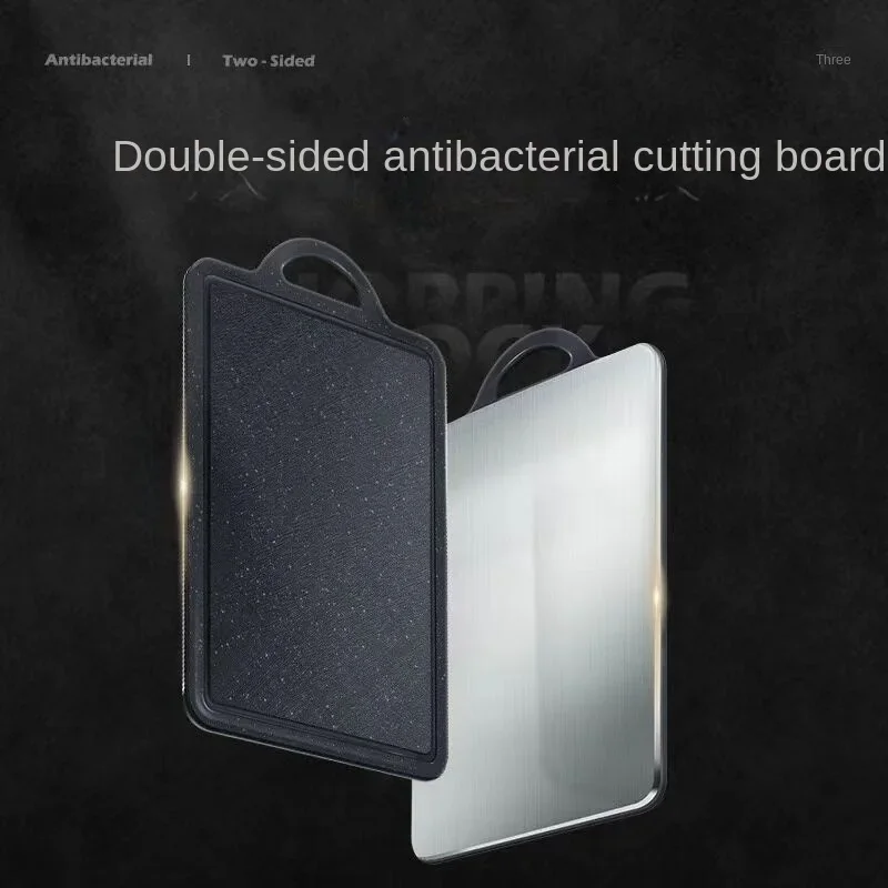 Home Brushed 304 Stainless Steel PP Cutting Board Kitchen Cutting Meat Anti-Bacterial and Anti-Mold Double-Sided Cutting Board