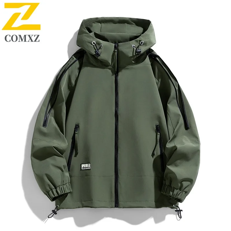 

COMXZ 2025 Мужская и женская рабочая одежда с капюшоном, весенне-осенняя модная повседневная стильная водонепроницаемая легкая уличная тактическая куртка