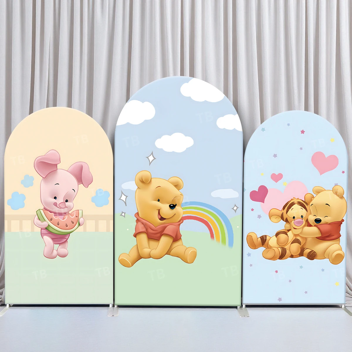 

TB Winnie The Pooh Arch Backdrop Cover Tigger Piglet for Baby Shower Kids Birthday Party Decor Photo Background Elastic Fabric
