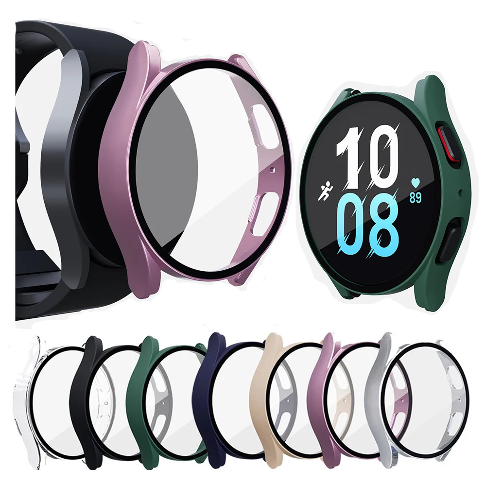 PC + Tempered Glass Protective Case For Samsung Galaxy Watch 5 40mm 44mm Full Screen Protector Shell