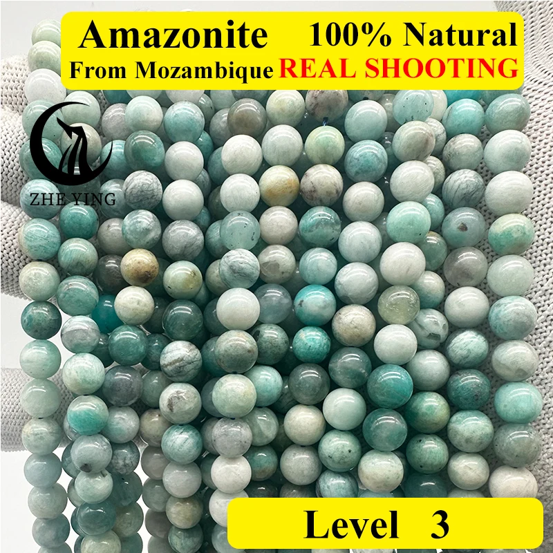 Zhe ying nova pedra amazonita natural redonda solta contas de pedras preciosas para fazer jóias bordado diy pulseiras colar acessórios