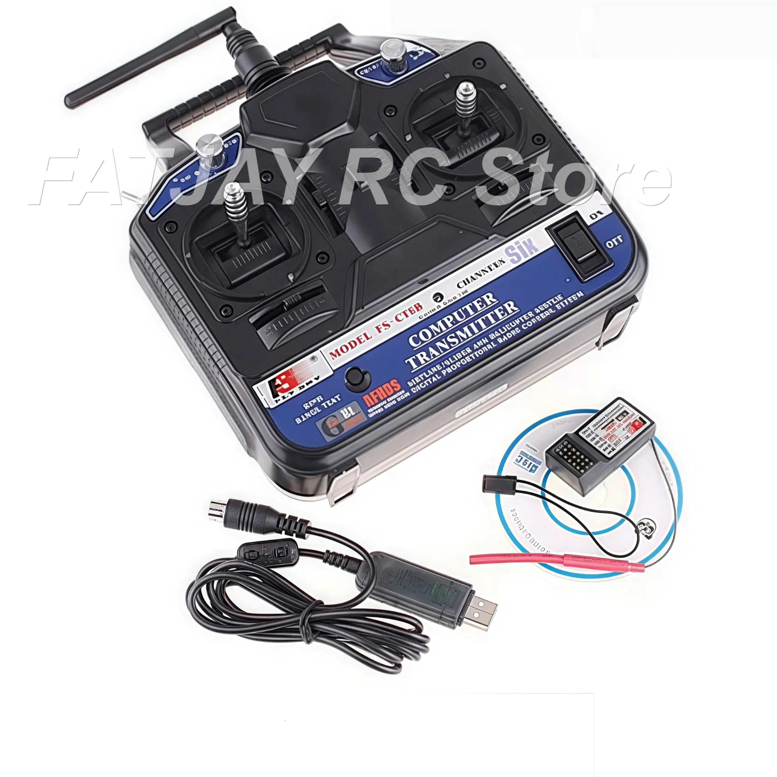 FS-CT6B & FS-R6B RC Receiver Kit FATJAY | 2.4G 6-Channel | Fixed-wing Helicopter Data Cable