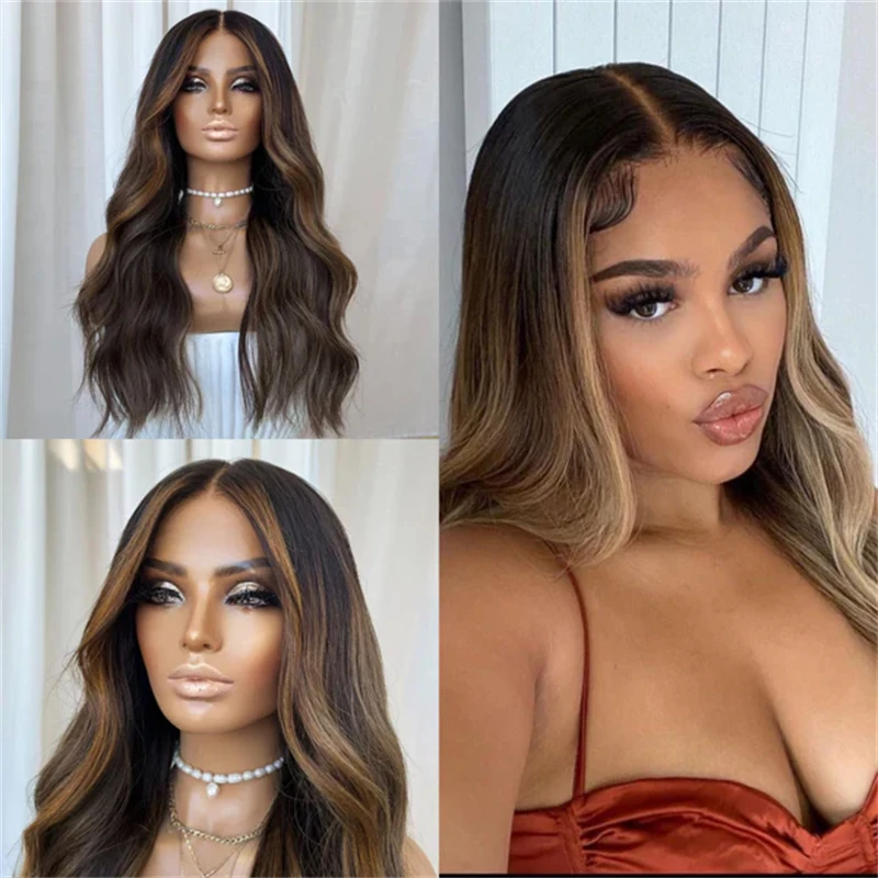 Ombre Dark Chestnut Brown Synthetic HD Lace Front Wig for White Balck Women 30 Inch Long Wave Wig Party Drag Queen Lady Wigs