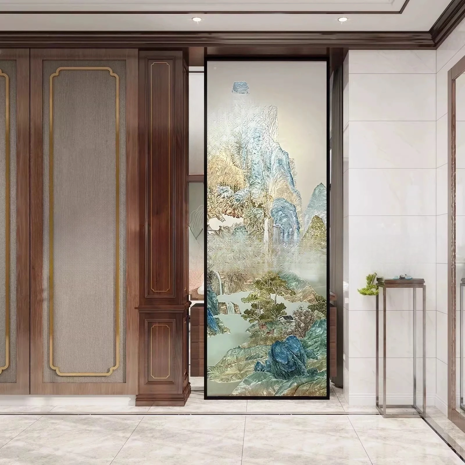 High-end light luxury art glass filigree enamel color French living room bedroom screen partition