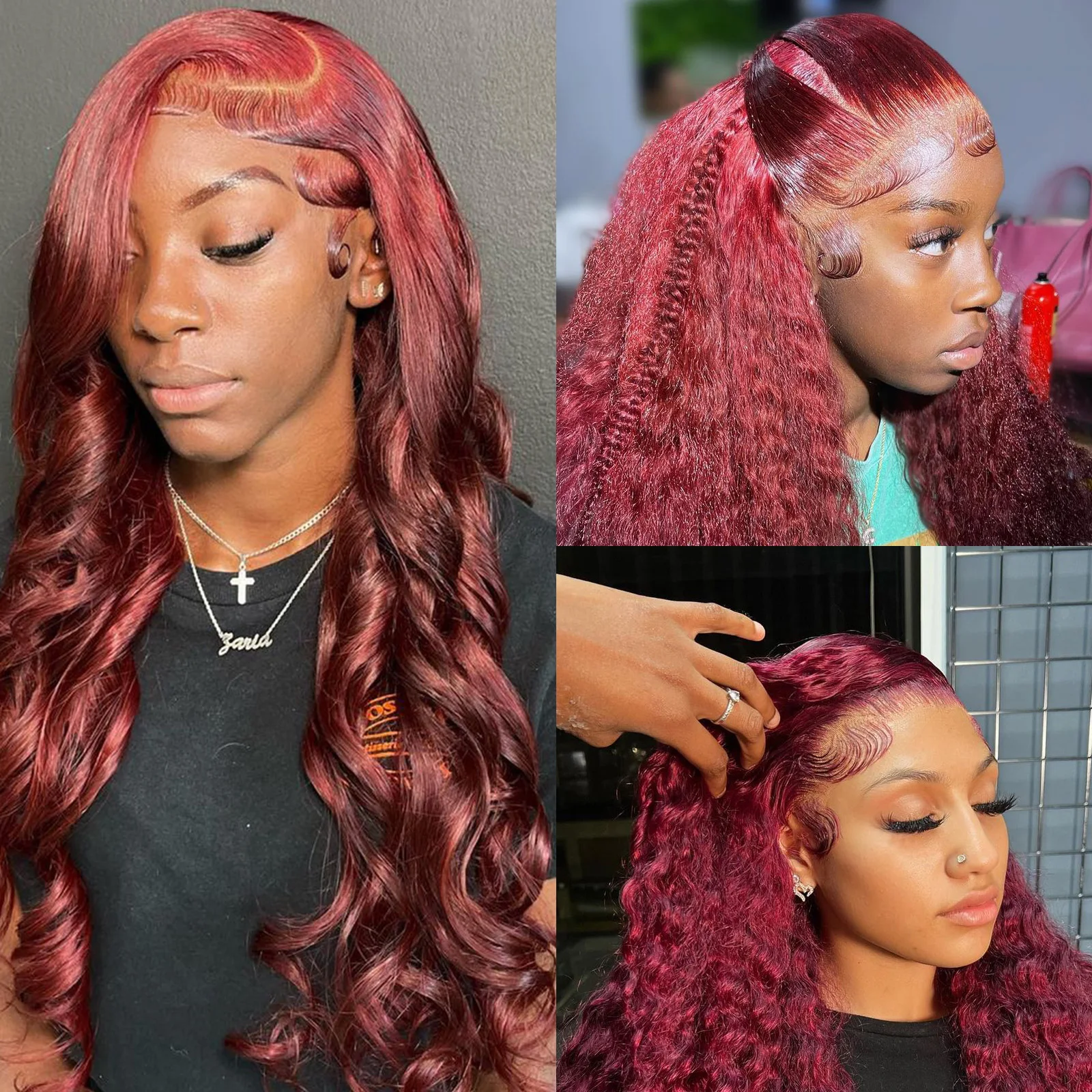 Wig rambut bayi renda HD 99J, 2 buah rambut palsu renda tidak terlihat merah anggur prepked rambut bayi Wig rambut manusia tepi renda