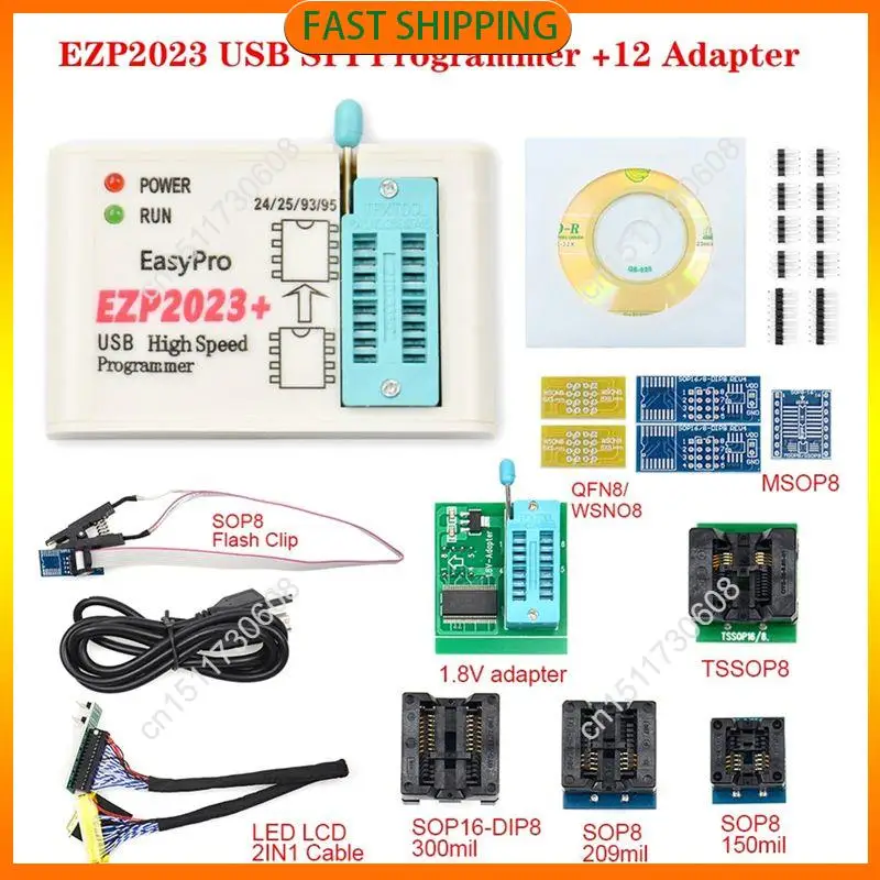 اشتر الآن EZP2023+ مجموعة كاملة من مبرمج SPI FLASH عالي السرعة + 12 محولًا يدعم 24/25/93/95 EEPROM Bios 25T80 نسخة غير متصلة بالإنترنت