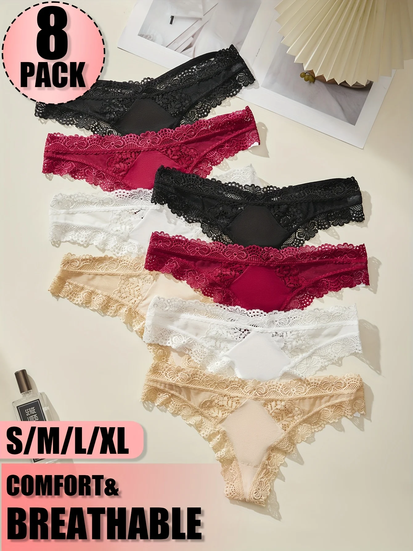 8PCS Sexy Lace Panties Underwear Woman Comfortable Lingerie Female Intimates Transparent Panty Nylon Women's Underpants