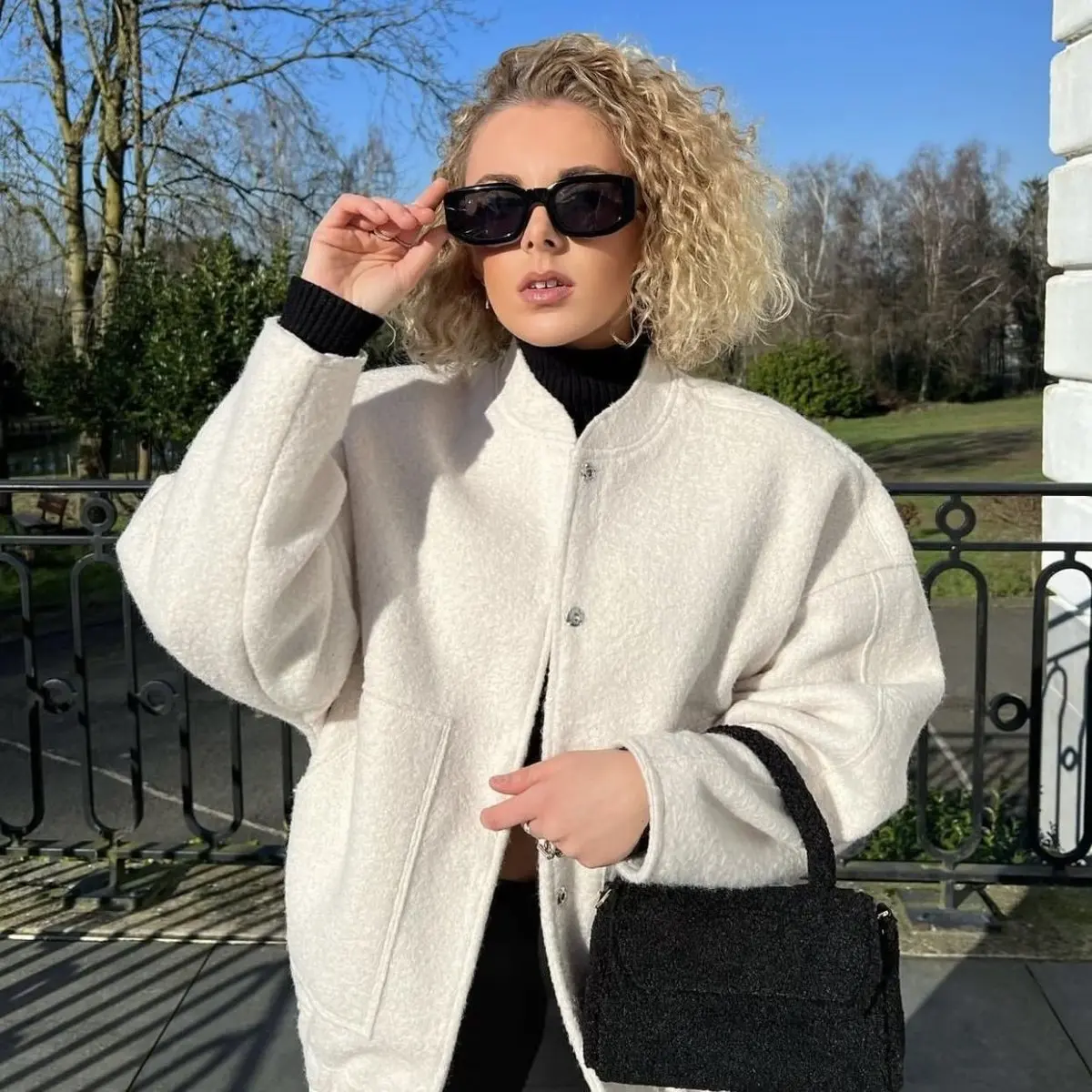 

Bomber Jackets Womens Jacket Streetwear Winter Velvet Quilted Waterproof Stand-Collar Insulated Button-Down Stereoscopic Commute