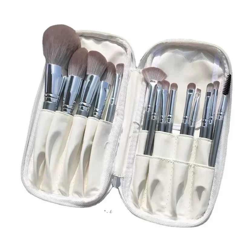 14pcs Gray Highlight Makeup Brush Set Super Soft Hair Facial Tools for Beauty Eyeshadow Blush Concealer Complete Lash Brushes