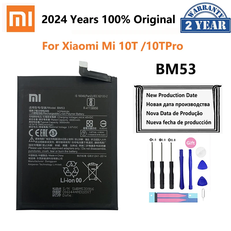 

2024 Years Original BM53 5000mAh Mobile Phone Battery For Xiaomi Mi 10T Pro 10TPro 10 TPro Phone Replacement Batteries Bateria