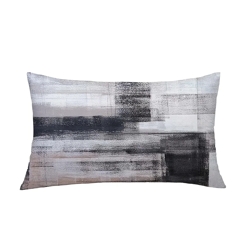 1pc Black White Gray Abstract Oil Paint Brush Stroke Printed Lumbar Pillow Cover, Suitable for Sofa, Bedroom, Living Room, Study