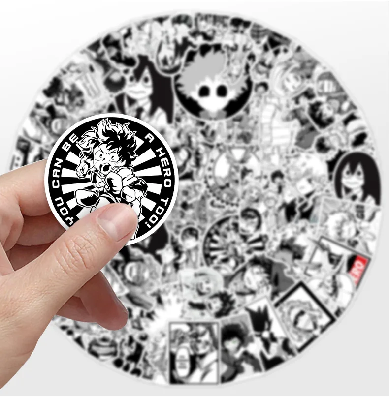 50pcs Black and White My hero Academy Cartoon Graffiti Stickers Suitcase Laptop  Waterproof Sticker Decoration