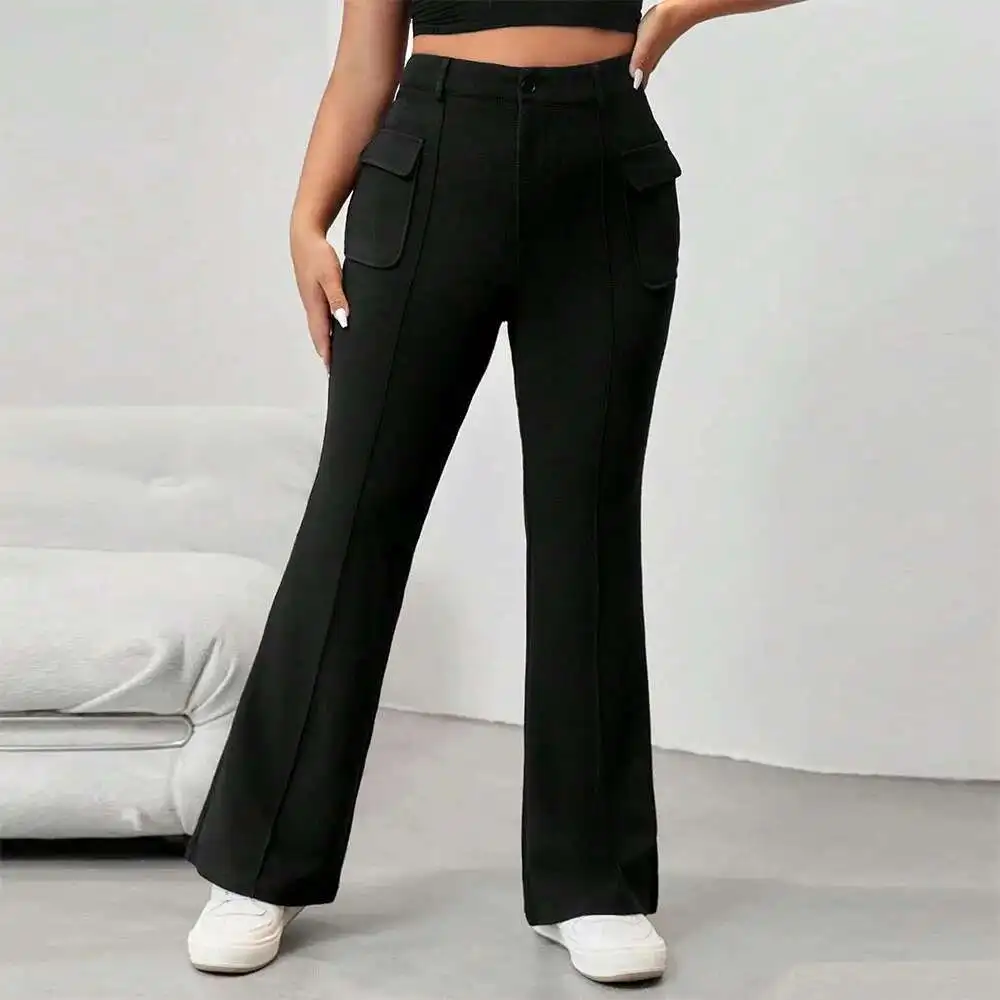 

Size Large Women's Clothing 2025 Ins Street Spicy Style Flip Pocket Slimming Bell Bottom Pants Long Pants