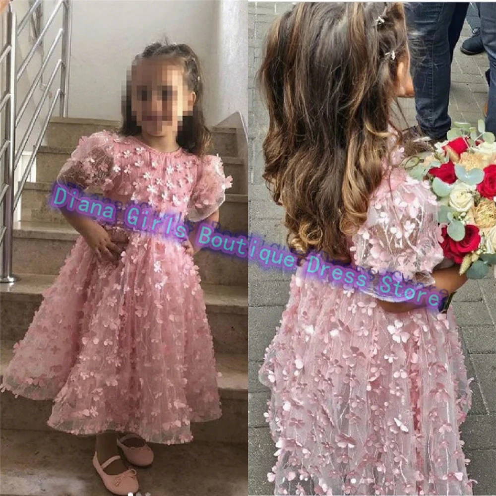 

Lovely Little Baby Flower Girl Dress Pink Tulle Flowers Ornaments For Kids Birthday Pageant Robe Holy First Communion Ball Gowns
