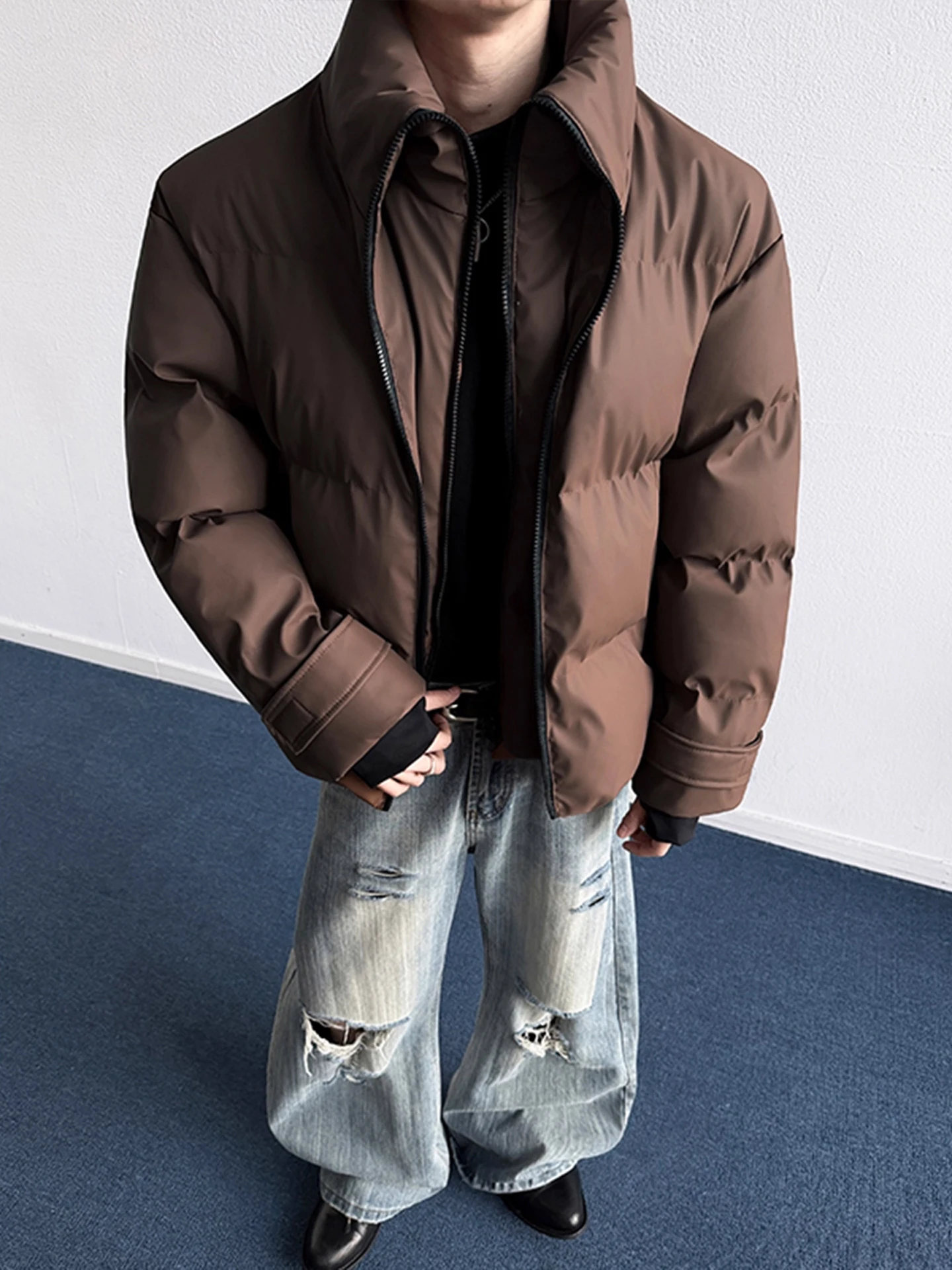 الأمريكية Sle ort Thiened القطن الدافئ Jaet الوقوف طوق الخبز القطن معطف الرجال الشتاء عالية ade مزدوجة سستة ملابس خارجية