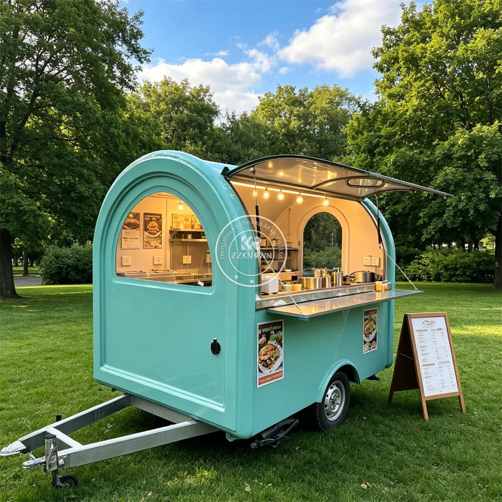 Mobile Kitchen Trailer Stainless Steel Concession Cart Bubble Tea Pizza Food Truck Mobile Food Trailer Fully Equipped Kitchen
