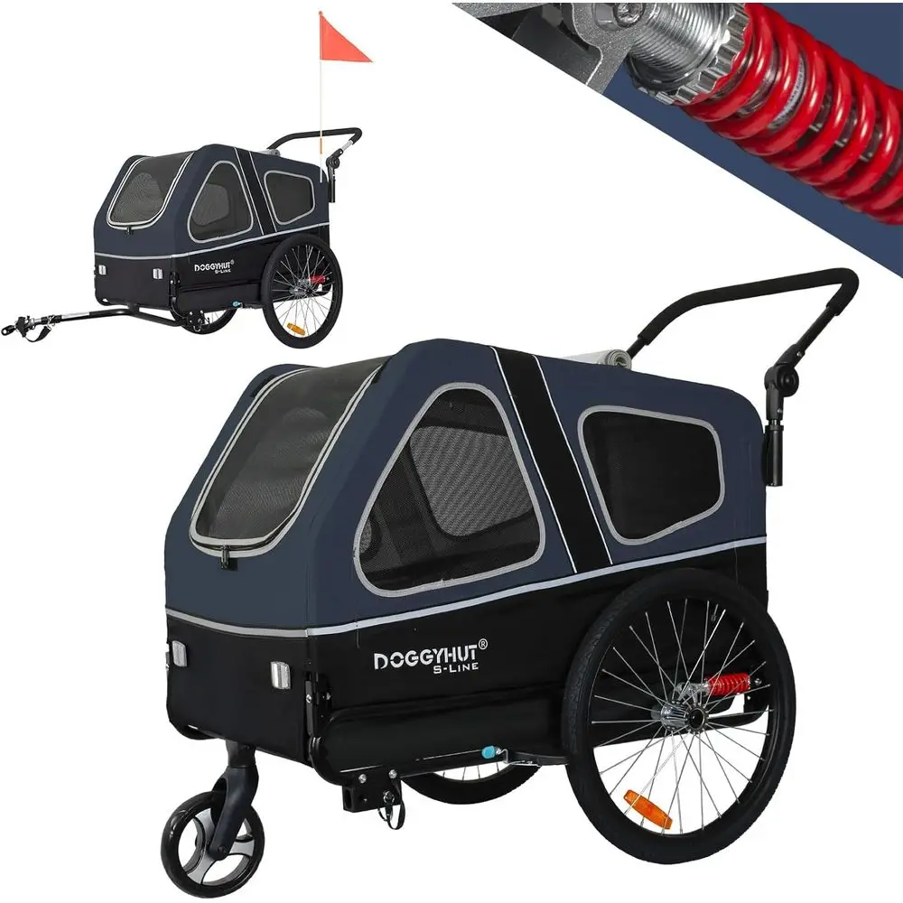 

S-Line XL Pet Bike Trailer & Stroller or Large Dogs Up to 100 lbs, olding Dog Cart with Shock-Absuspension Wheels, Low Center o