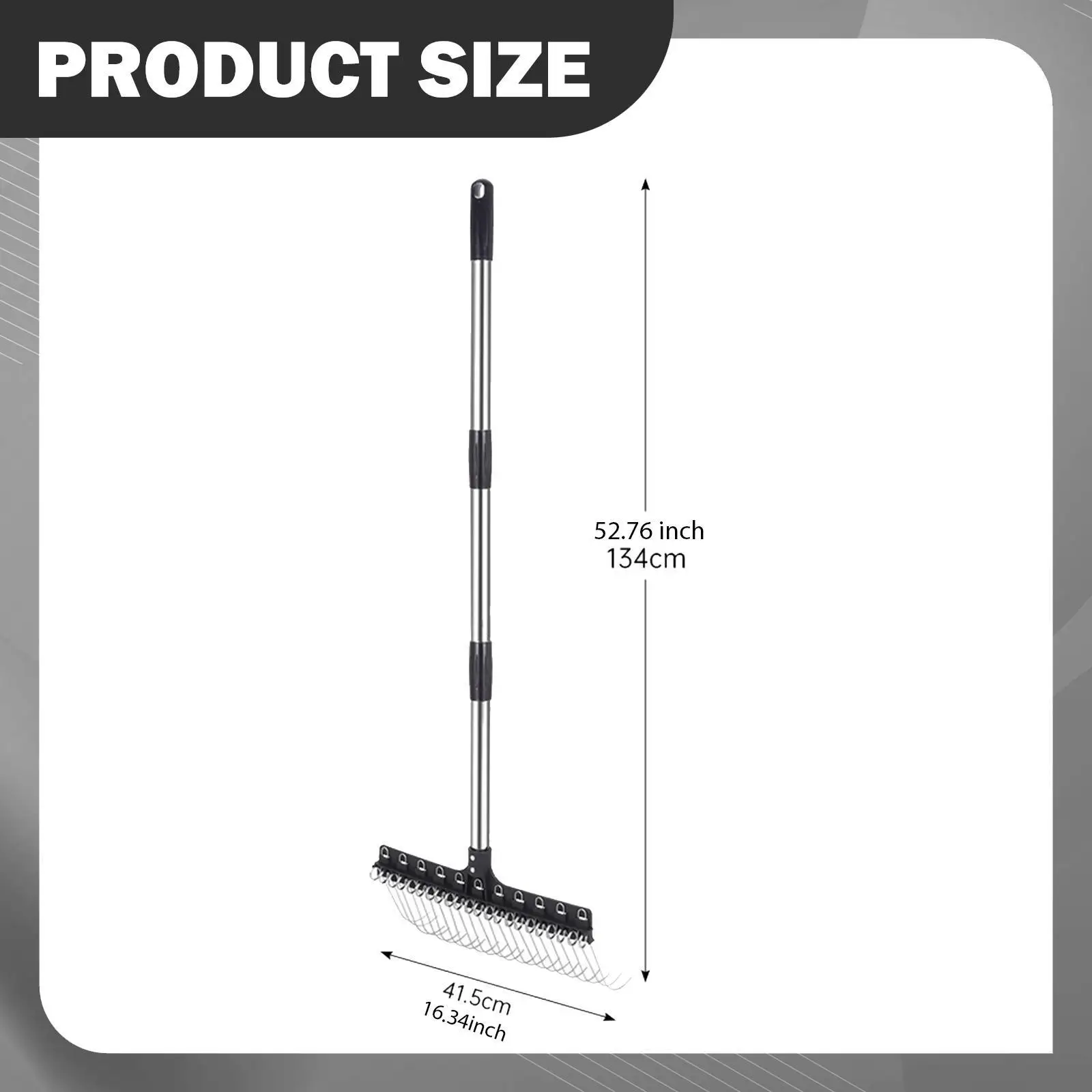 Metal Leaf Rake with Long Handle Garden Landscaping Tool for Raking Leaves Leveling Soil and Lawn Care