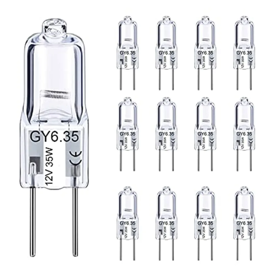 GY6.35 Halogen Light Bulbs 12 Volt 35 Watt, 12 Pack 2 Pin GY6.35 Base Bulb, Replacement T4 Tubular JCD Type Bulb for Ceiling Li
