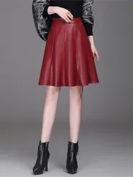 ZUZK Women Pu Leather Short Skirt Spring Autumn Lady High Waist All-Match Skirt Elegant Office Lady A-line Skirt 3Colors
