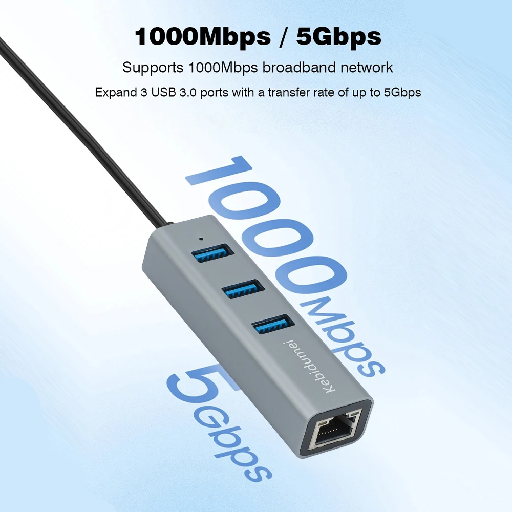 4 في 1 ​ محول USB-C أو USB-A إلى جيجابت إيثرنت مع 3 منافذ USB 3.0 Hub 5Gbps نقل البيانات التوصيل والتشغيل لأجهزة الكمبيوتر المحمول Macbook