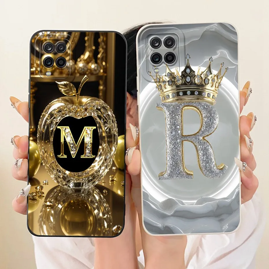 For Samsung Galaxy A22 Stylish Initial Letter Phone Case For Samsung A22 4G 5G A225F A226B Shockproof Soft Silicone Cases