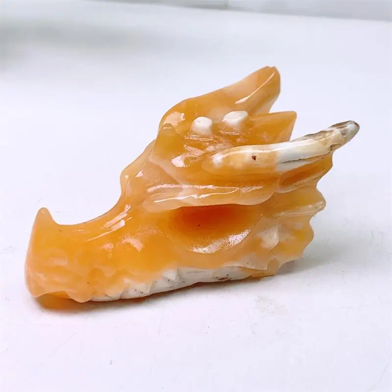 10CM Natural Yellow Calcite Dragon Skull Mineral Crystal Healing Fengshui Head Statue Animal Room Decoration Gift 1pcs