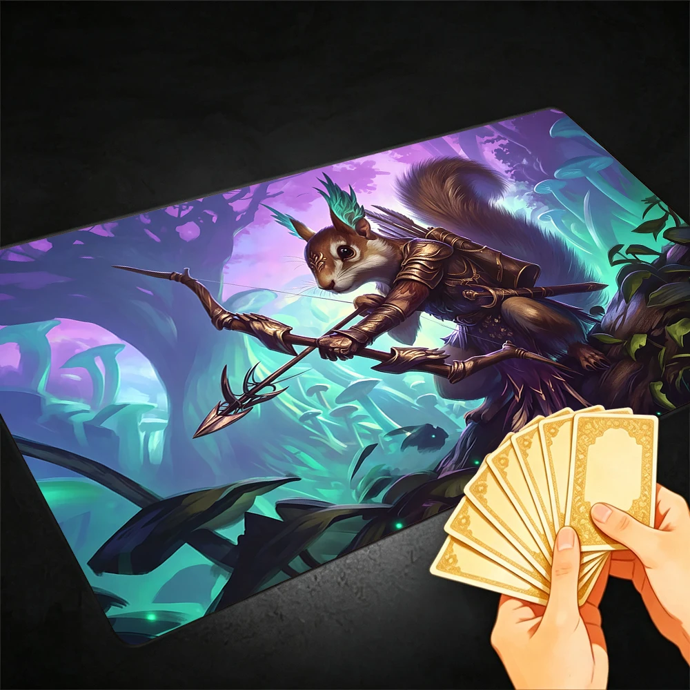 Squirrel Archer TCG Playmat Magic Playmat Gathering Gaming Mat with Stitched Edge Anti-slip base 60X35cm Trading Card Game