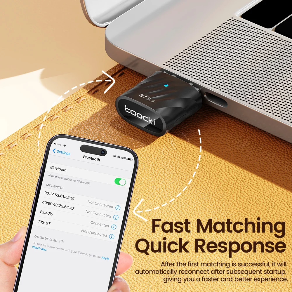 Toocki USB Bluetooth Adapter BT5.4 Dongle For PC Dongle Adaptador Wireless Mouse Keyborad Music Audio Receiver USB Transmitter
