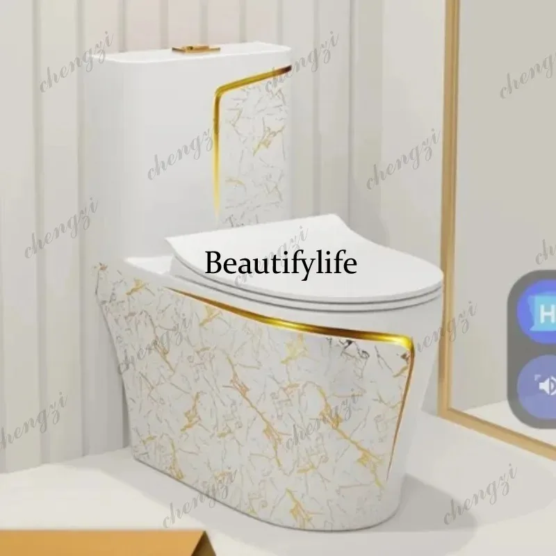 K153 Luxury One Piece Floor Mounted Dual-Flush Ceramic Toilet with Gold Black Finish