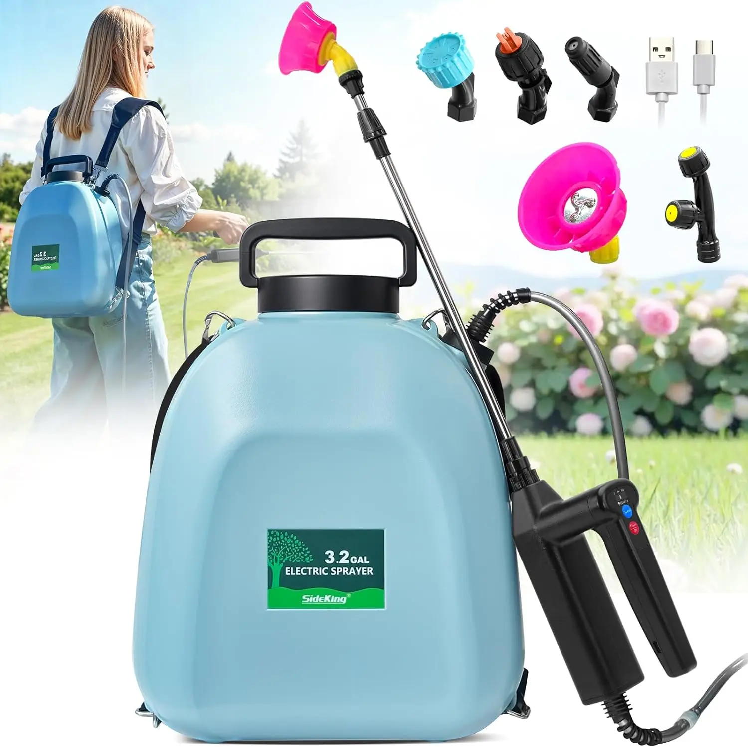 

3.2 Gallon Battery Powered Backpack Sprayer, Upgraded Electric Back Pack Sprayer with 3 Spray Speed, Battery Indicator, Recharge