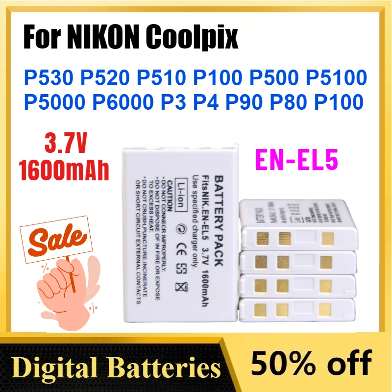 

New 3.7V 1600mAh EN-EL5 ENEL5 Battery For NIKON Coolpix P530 P520 P510 P100 P500 P5100 P5000 P6000 P3 P4 P90 P80 P100
