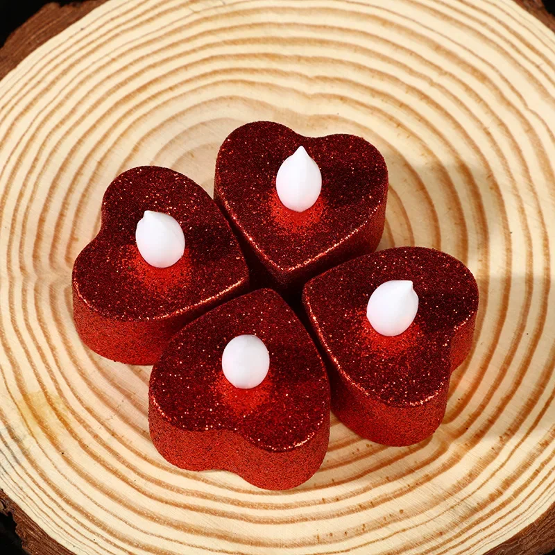 6/3/1Pcs LED Love Electronic Candle Light Wedding Valentine Day Decor Household Home Glitter Romantic Heart-shaped Candle Lamp