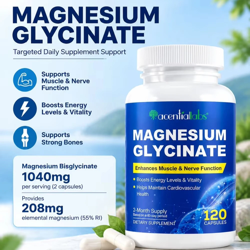 Magnesium Glycinate Capsules Supports Muscle Nerve Function Strong Bones Maintain Cardiovascular Health 120 Capsules Adults
