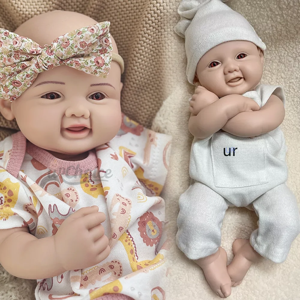 40cm Full Silicone Doll Angelic Grin Baby Girl with Pacifier Authentic Reborn Infants Doll for Depression & Loneliness Support