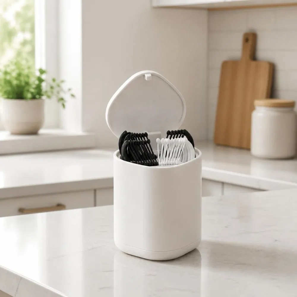 Automatic Lifting Toothpick Storage Box Push Type Dustproof Cotton Swab Holder Sealed Removable Partition