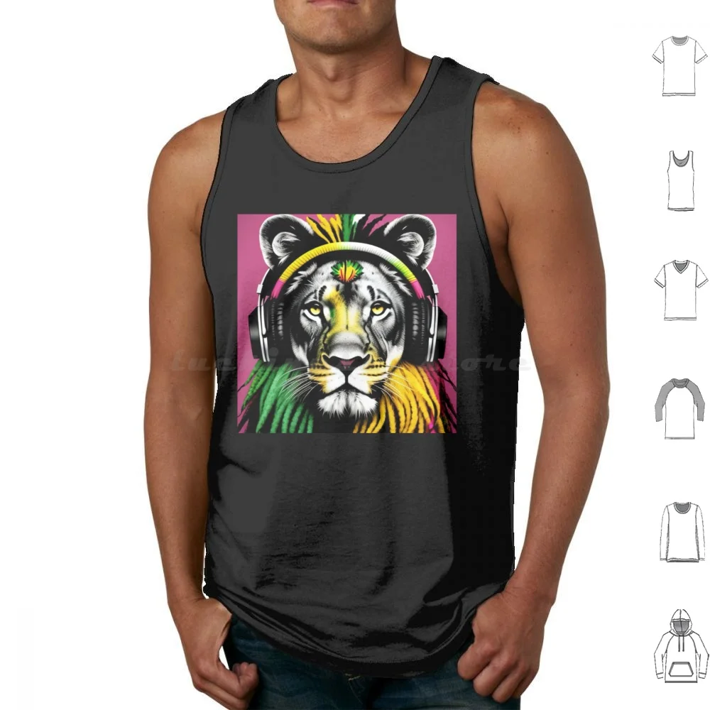 Pop Art Rasta León por música genio arte camisetas sin mangas estampado algodón músico Festival colores León música Jamaicano Pop Art