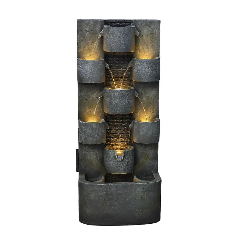2026 Garden Ornaments Outdoor Indoor Waterfall Floor-Standing Fountains with LED Lights for Yard Patio Backyard and Home Art Dec