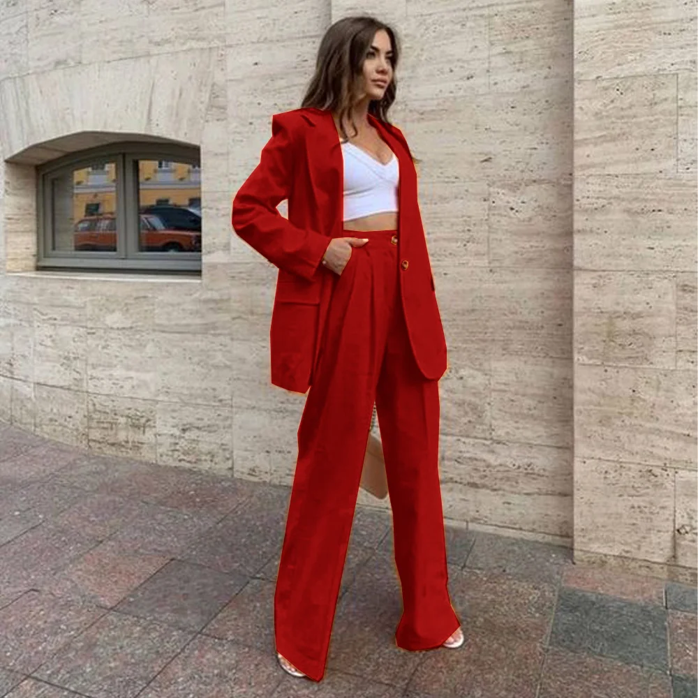 

Women Suit Fashion Long Sleeve Blazer Mujer Pant Sets Red Blazers Casual Retro Womens 2 Piece Outfit Set Suits Outwear