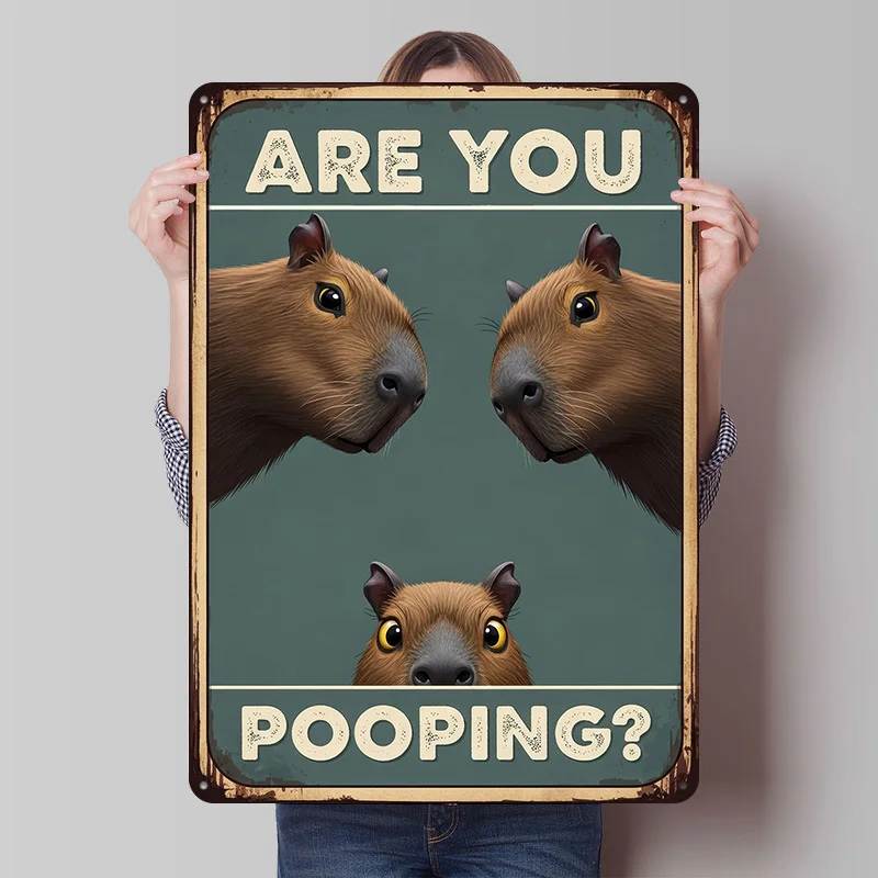 ¿Eres caca? Cartel impreso de capibara, arte de pared personalizable, carteles de hojalata de Metal Retro Vintage para decoración de cueva de hombre y habitación del hogar