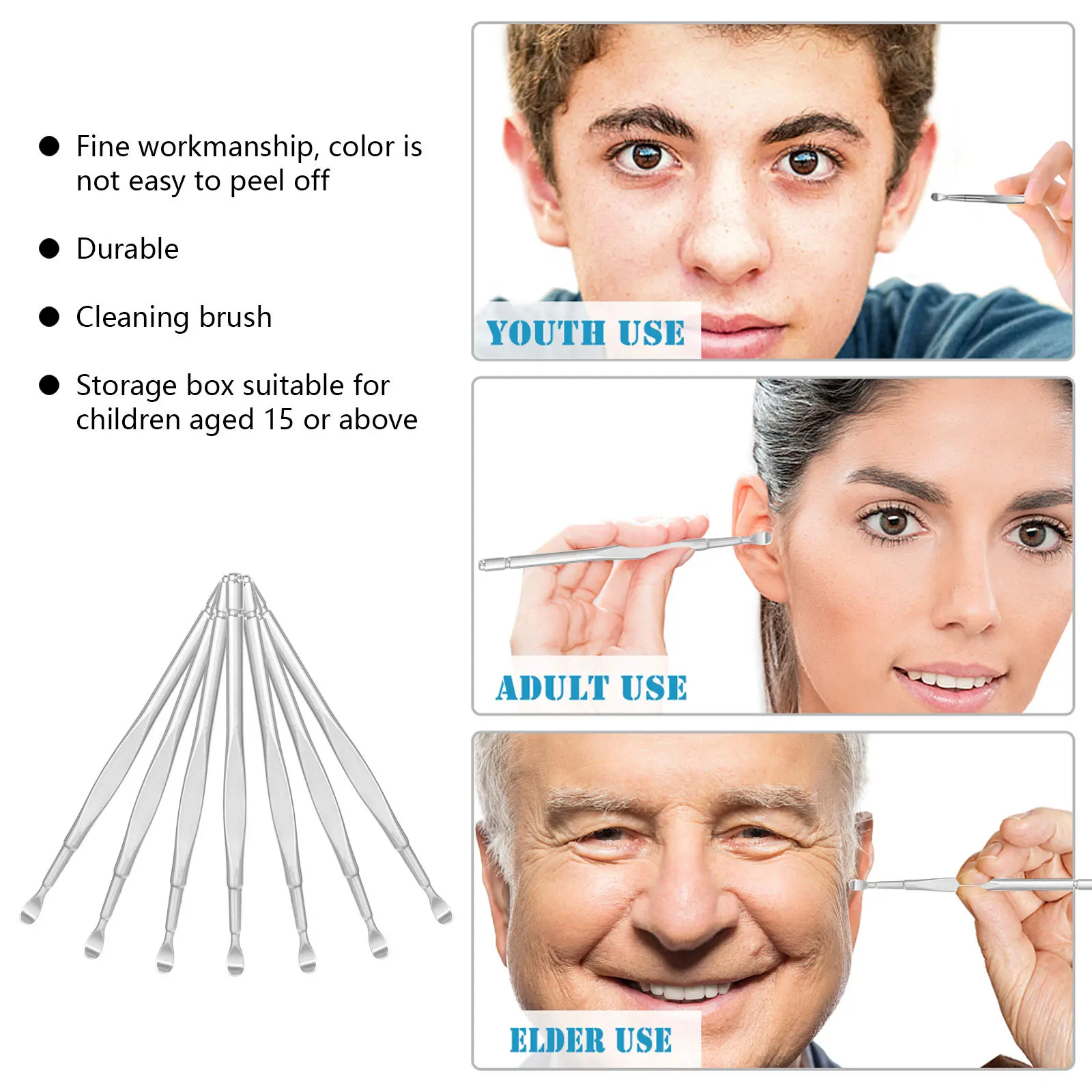 

12pcs Spoon Kit Stainless Steel Wax Removal Tool For Safe Ear Cleaning Earwax Cleaner Kids Adults Ear Pick Set