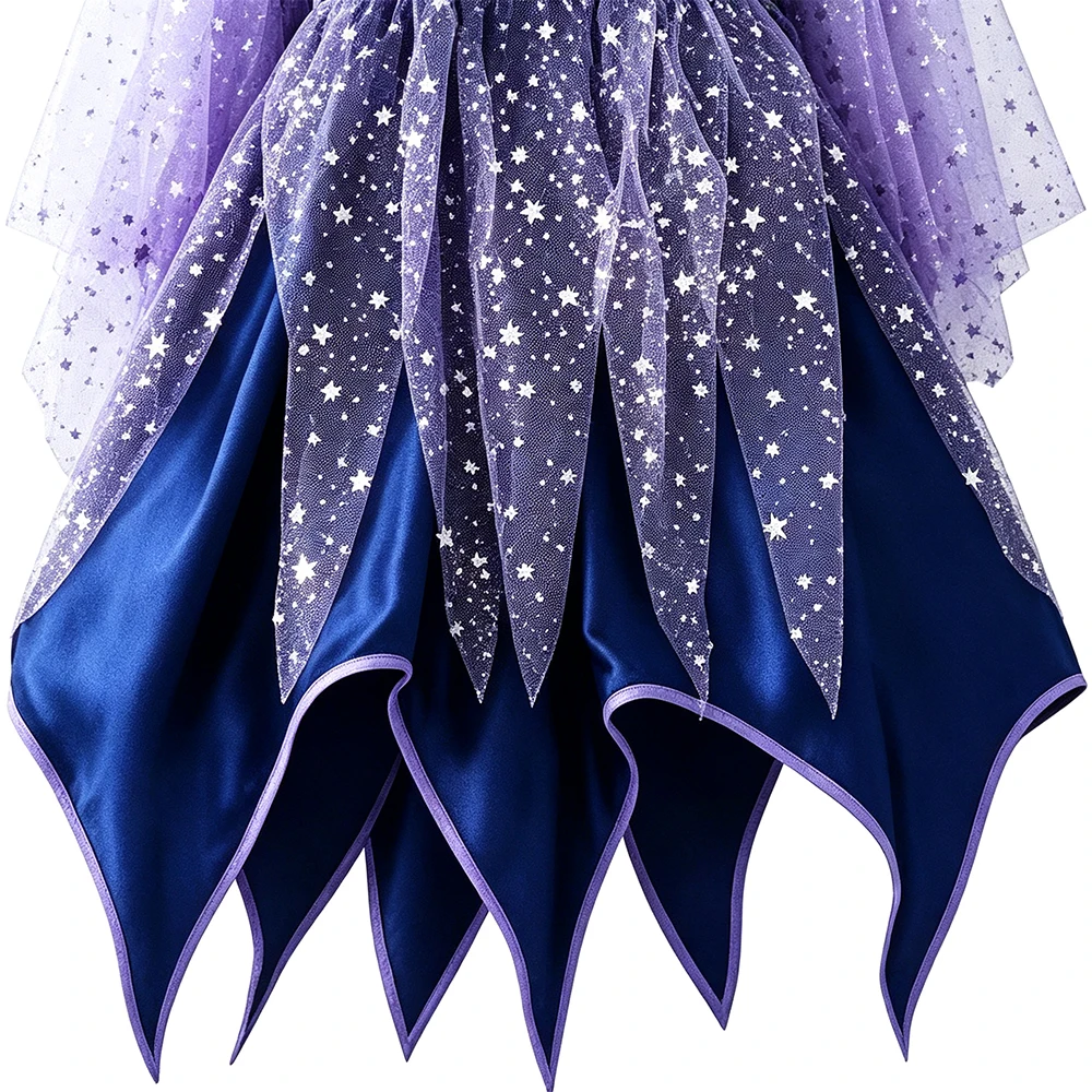 Hexenkostüm-Set für Mädchen, Halloween-Cosplay-Kleid mit Hut, Tasche und Zauberstab, Karneval, Weihnachten, Bühnen-Party-Outfit – Detail 4